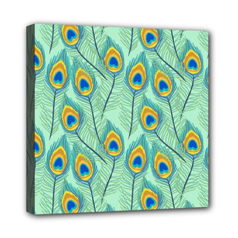 Lovely Peacock Feather Pattern With Flat Design Mini Canvas 8  X 8  (stretched) by Vaneshart