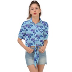 Blue Dragonfly  Tie Front Shirt  by VeataAtticus