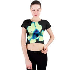Blue And Yellow Tulip Crew Neck Crop Top by okhismakingart