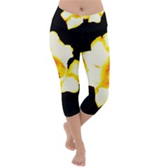 Yellow And Orange Tulip Lightweight Velour Capri Yoga Leggings by okhismakingart
