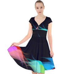 Flower 3d Colorm Design Background Cap Sleeve Front Wrap Midi Dress by HermanTelo