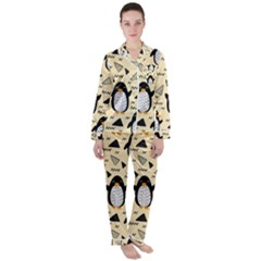 Hand Drawn Penguin Doodle Pattern Satin Long Sleeve Pyjamas Set by Vaneshart