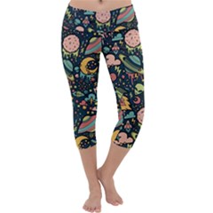 Texture Patterns Aliens Rockets Space Capri Yoga Leggings by Vaneshart