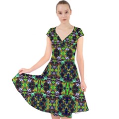 Abstract 1 Cap Sleeve Front Wrap Midi Dress by ArtworkByPatrick