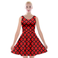 Pattern Red Black Texture Cross Velvet Skater Dress by Simbadda