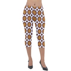 Pattern Fall Color White Background Lightweight Velour Capri Leggings  by Simbadda