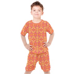  Pattern Abstract Orange Kids  Tee And Shorts Set by Simbadda