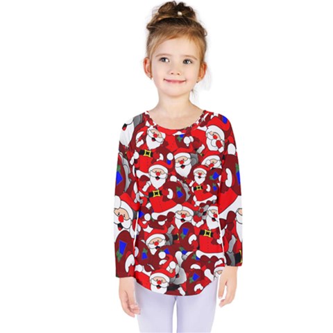 Nicholas Santa Christmas Pattern Kids  Long Sleeve Tee by Simbadda