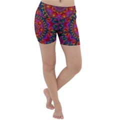 Kaleidoscope Pattern Ornament Lightweight Velour Yoga Shorts by Simbadda