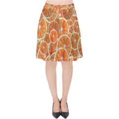 Oranges Background Texture Pattern Velvet High Waist Skirt by Simbadda