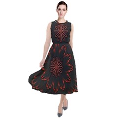 Abstract Glowing Flower Petal Pattern Red Circle Art Illustration Design Symmetry Digital Fantasy Round Neck Boho Dress by Vaneshart