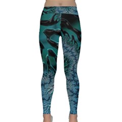 Creative Wing Abstract Texture River Stream Pattern Green Geometric Artistic Blue Art Aqua Turquoise Classic Yoga Leggings by Vaneshart