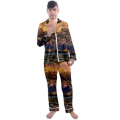 Fractal Cg Computer Graphics Sphere Fractal Art Water Organism Macro Photography Art Space Earth  Men s Satin Pajamas Long Pants Set by Vaneshart
