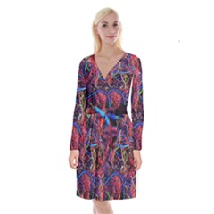 Sea Water Ocean Rope Dock Boat Texture Flower Old Ship Decoration Pattern Line Equipment Gear  Long Sleeve Velvet Front Wrap Dress by Vaneshart