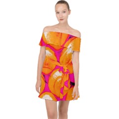 Pop Art Tennis Balls Off Shoulder Chiffon Dress by essentialimage