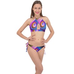 3d Abstract Fractal Bright Cross Front Halter Bikini Set by Vaneshart