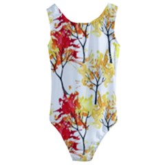 Watercolor Painting Autumn Illustration Autumn Tree Kids  Cut-out Back One Piece Swimsuit by Vaneshart