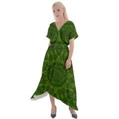 Fauna Nature Ornate Leaf Cross Front Sharkbite Hem Maxi Dress by pepitasart