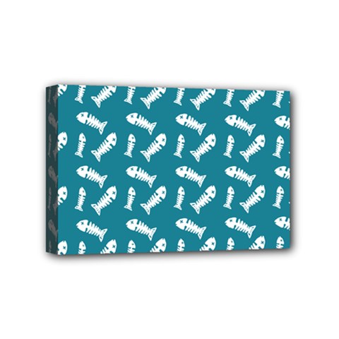 Fish Teal Blue Pattern Mini Canvas 6  X 4  (stretched) by snowwhitegirl