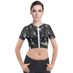 Metallic Silver Satin Short Sleeve Cropped Jacket by retrotoomoderndesigns
