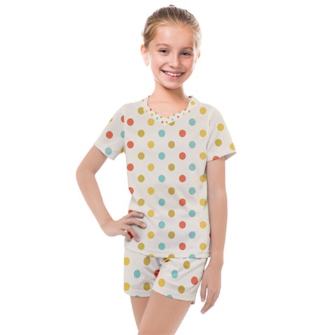 Polka Dots Dot Spots Kids  Mesh Tee And Shorts Set by Vaneshart
