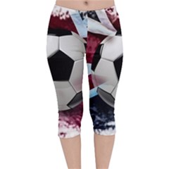 Soccer Ball With Great Britain Flag Velvet Capri Leggings  by Vaneshart