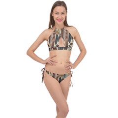 Feathers Birds Vintage Art Cross Front Halter Bikini Set by Vaneshart