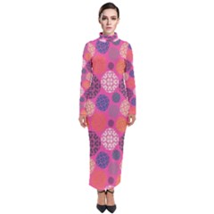 Abstract Seamless Pattern Graphic Pink Turtleneck Maxi Dress by Vaneshart