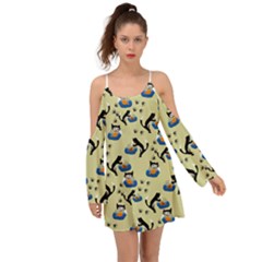Cat And Fishbowl Kimono Sleeves Boho Dress by bloomingvinedesign