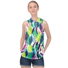 Leaves  High Neck Satin Top by Sobalvarro