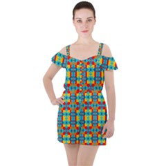 Pop Art  Ruffle Cut Out Chiffon Playsuit by Sobalvarro