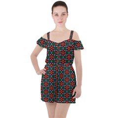 Pattern  Ruffle Cut Out Chiffon Playsuit by Sobalvarro