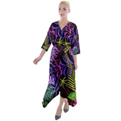 Leaves  Quarter Sleeve Wrap Front Maxi Dress by Sobalvarro