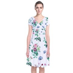 Leaves Short Sleeve Front Wrap Dress by Sobalvarro