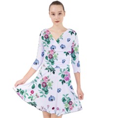 Leaves Quarter Sleeve Front Wrap Dress by Sobalvarro