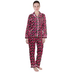 Retro Girl Daisy Chain Pattern Pink Satin Long Sleeve Pyjamas Set by snowwhitegirl