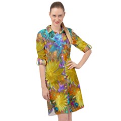 Apo Flower Power Long Sleeve Mini Shirt Dress by WolfepawFractals