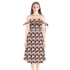 Vintage Hippie Girl Pattern Pnk Shoulder Tie Bardot Midi Dress by snowwhitegirl