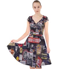 Stickers Cap Sleeve Front Wrap Midi Dress by ArtworkByPatrick