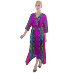 Flowers In A Rainbow Liana Forest Festive Quarter Sleeve Wrap Front Maxi Dress by pepitasart