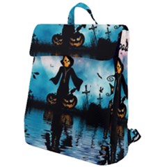 Funny Halloween Design With Skeleton, Pumpkin And Owl Flap Top Backpack by FantasyWorld7