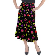 Vector Seamless Summer Fruits Pattern Colorful Cartoon Background Midi Mermaid Skirt by Vaneshart