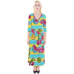 Summer Fruits Patterns Quarter Sleeve Wrap Maxi Dress by Vaneshart