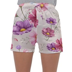 Vector Hand Drawn Cosmos Flower Pattern Sleepwear Shorts by Sobalvarro