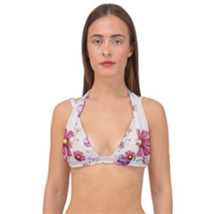 Vector Hand Drawn Cosmos Flower Pattern Double Strap Halter Bikini Top by Sobalvarro