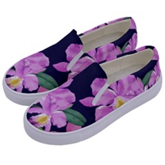Vector Hand Drawn Orchid Flower Pattern Kids  Canvas Slip Ons by Sobalvarro