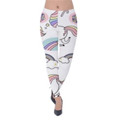 Cute Unicorns With Magical Elements Vector Velvet Leggings by Sobalvarro