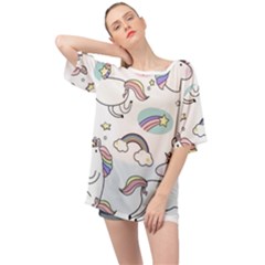 Cute Unicorns With Magical Elements Vector Oversized Chiffon Top by Sobalvarro