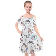 Cute Unicorns With Magical Elements Vector Kids  Cut Out Shoulders Chiffon Dress by Sobalvarro