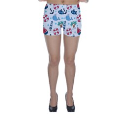 Seamless Pattern Nautical Icons Cartoon Style Skinny Shorts by Vaneshart